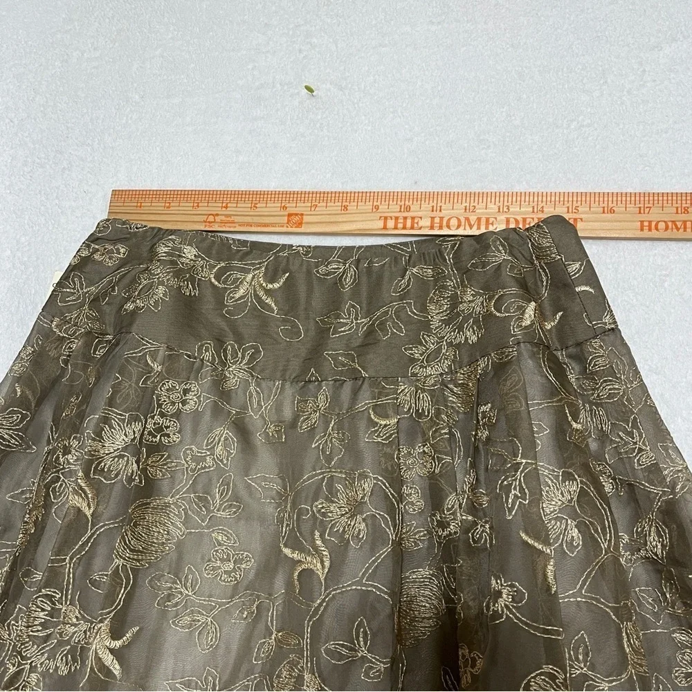 Coldwater Creek NWT Silk Floral Embroidered Skirt Gold Taupe Boho Fairycore